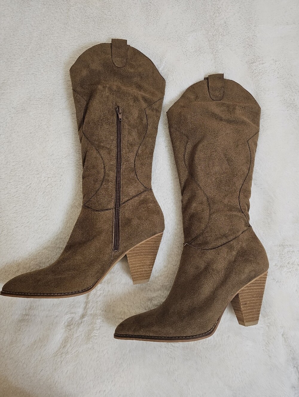 Miracle Miles Brown Vegan Suede Cowboy Boots, Size 10